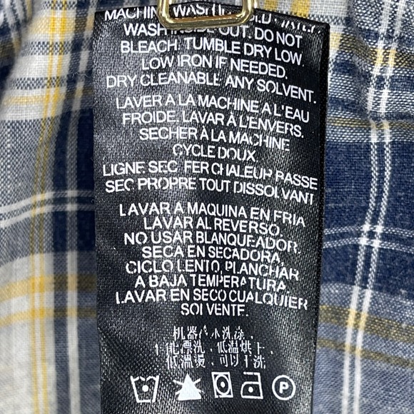 Affliction Shirt Men M Blue Plaid Edgy Grunge Fleur De Lis Black Premium Button - Picture 7 of 11